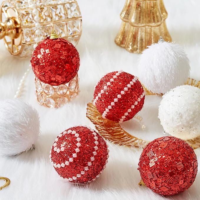 Red Christmas Ball Ornaments, Christmas Ball Decorations Shatterproof Plastic Hanging Pearl Balls for Holiday Party(70mm/2.76", 12ct)