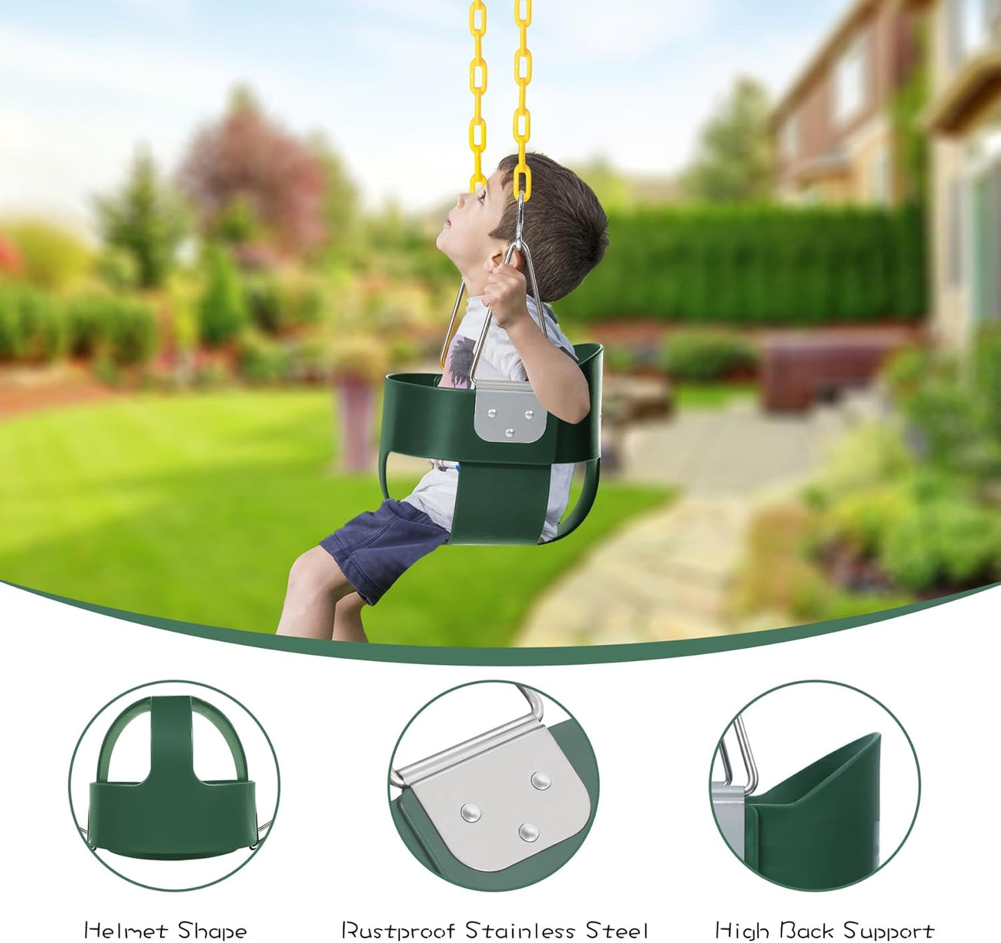 RedSwing High Back Toddler Bucket Swing Seat with Coated Chains, Heavy Duty Kids Swing Seat for Outside, Playground, Backyard, Swing Set Accessories