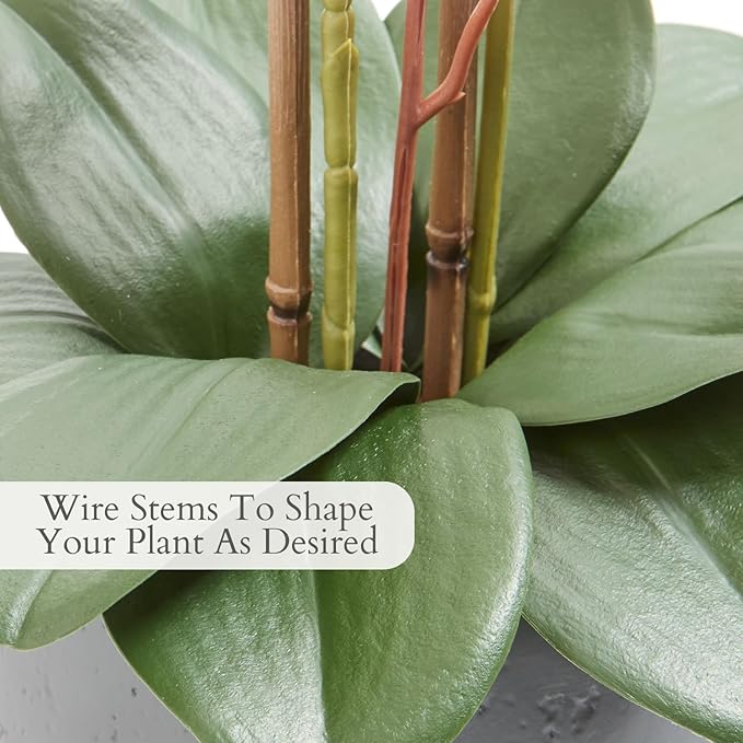 CG Hunter Faux White Orchid Plant, Premium Artificial Indoor Flower Display Stands 25-Inches with Beautiful Sculptural Blooms and Foliage That Lasts Forever, Grey Planter Pot Included