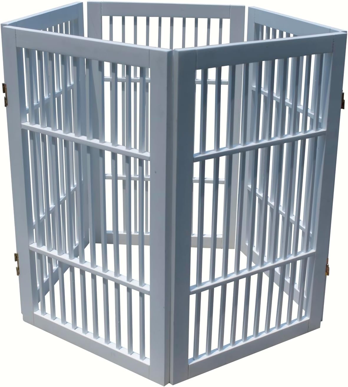 Pet Dog Gate Strong and Durable Freestanding Folding Acacia Hardwood Portable Wooden Fence Indoors or Outdoors by Urnporium (White Pet Gate, 5 Panel 30" Tall)