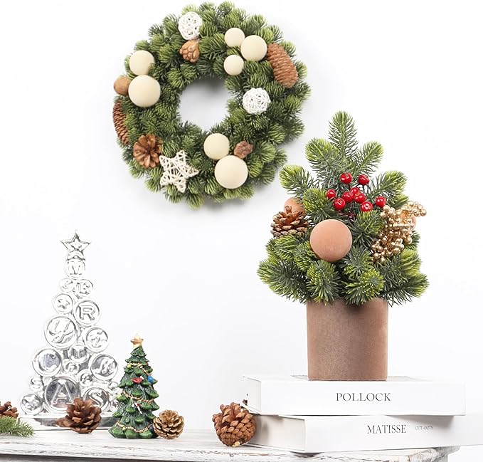 SY Super Bang Small Christmas Tree, 12Inch Artificial Light Coffee Velvet Ball Berry Mini Tabletop Tree Christmas Decorations, for Home Party Thankgivings Xmas Indoor Decor.