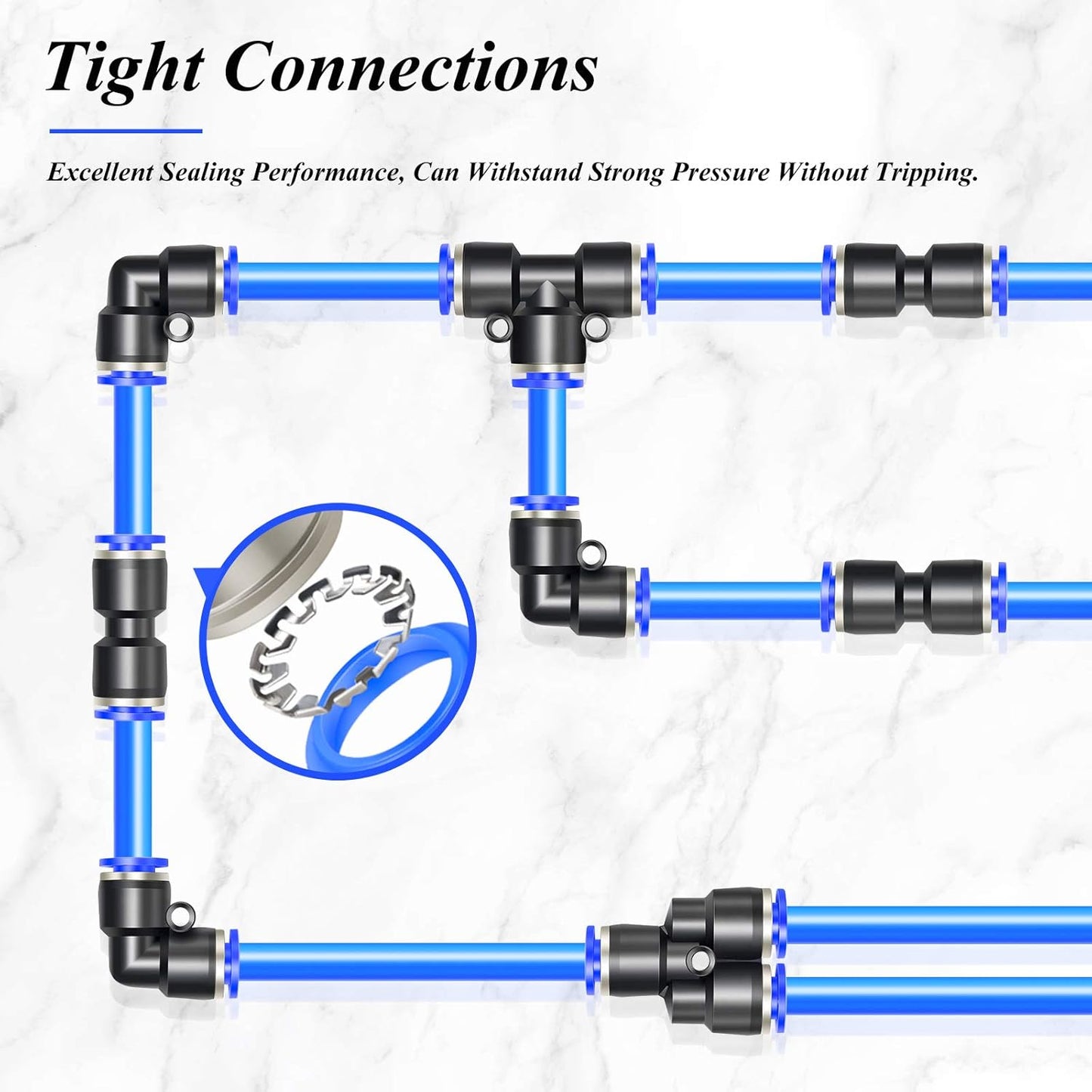TAILONZ PNEUMATIC 14mm od Push to Connect Fittings Pneumatic Fittings Kit 2 Spliters+2 Elbows+2 tee+2 Straight (8 pcs)