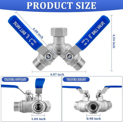 Garden Hose Splitter 2 Way Heavy Duty, 304 Stainless Steel Water Hose Splitter with Long Handle, Lead-free Y Water Garden Hose Splitter, 3/4" GHT Thread Full Flow 2 Way Water Hose Splitter