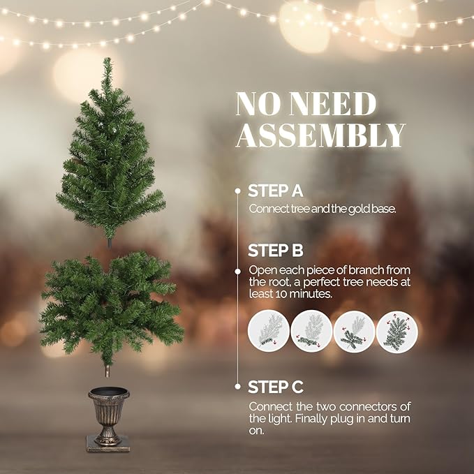 VINGLI 4ft Prelit Artificial Christmas Tree with 120 Warm White Lights, 211 Branches Tips, Xmas Entrance Tree Holiday Party Decorations