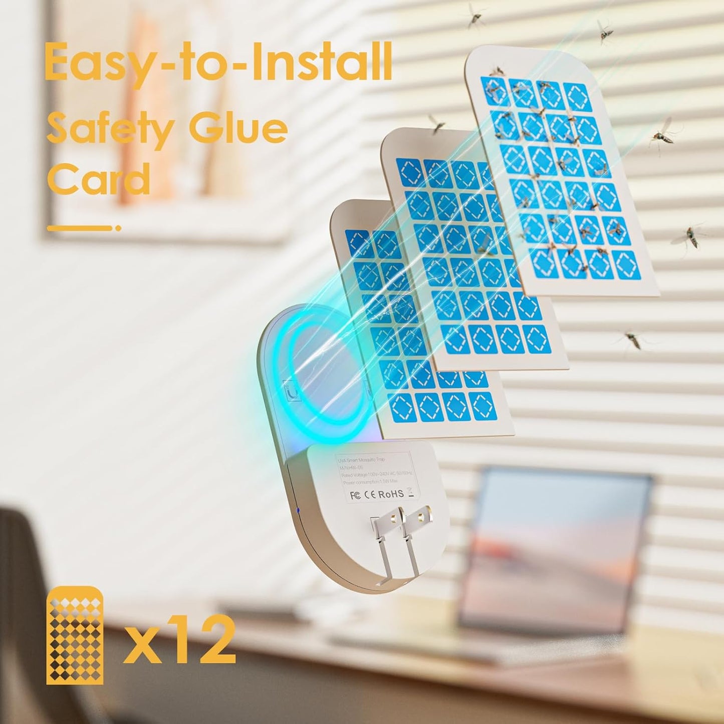 Flying Insect Trap, 2 in 1 Indoor Plug-in Fruit Fly Trap, 2 Trap White and 12 Glue Cards, Fruit Fly Traps for Gnat, Moth, Mosquito, Suitable for Every Part of The Home