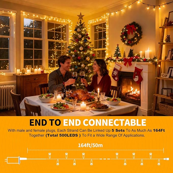 500 LED Christmas Lights 164 ft Christmas Tree Lights 8 Modes Plug-in with Memory Function Green String Light for Bedroom Xmas Tree Wreath Patio Party Spring Outdoor Decorations