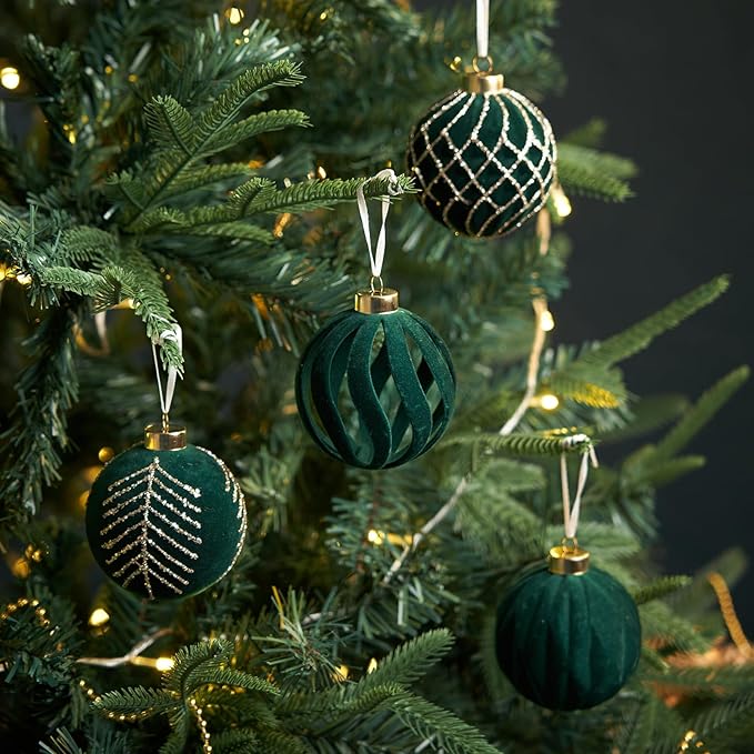 Christmas Ball Ornaments, Green Xmas Decor, 12-Pcs Hand-Painted Shatterproof Decor Set, Multi-Color Christmas Tree Decorations, Perfect for Holiday Decor