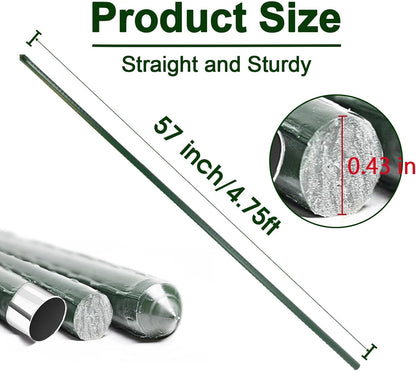 Garden Stakes 57 Inch, Approx 5ft Steel Plant Stakes 25 Pack for Gardening and Farm, 57" Plastic Coated Plant Support for Tomato, Cucumber, Bean, Flower, Potted More Climbing Plants