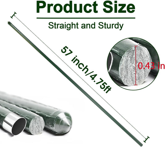 Garden Stakes 57 Inch, Approx 5ft Steel Plant Stakes 25 Pack for Gardening and Farm, 57" Plastic Coated Plant Support for Tomato, Cucumber, Bean, Flower, Potted More Climbing Plants