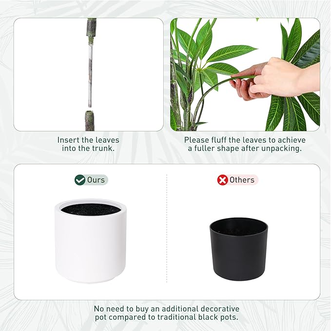 Artificial Fortune Tree - 5 FT Fake Tree with White Planter - Large Faux Plants Indoor Outdoor - Artificial Plants Indoor pots for Home Office Living Room Decor