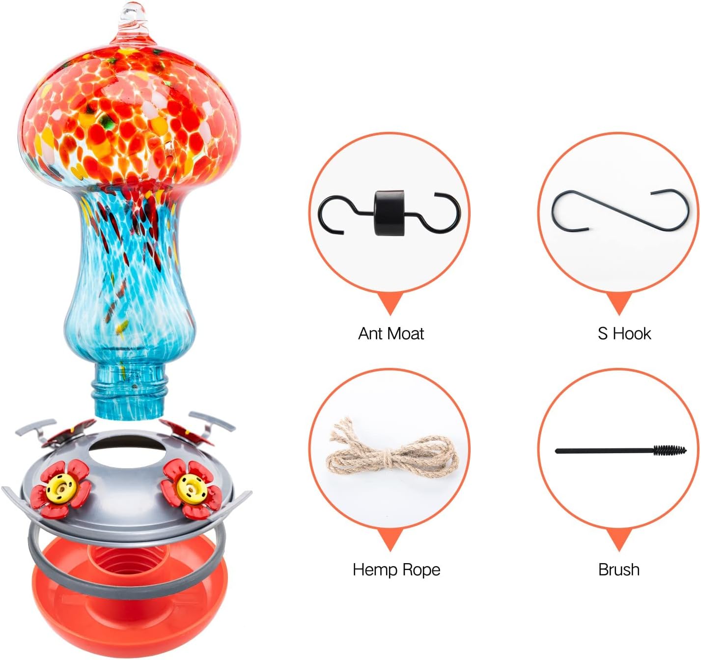 Muse Garden Gifts for Women Hummingbird Feeders for Outdoors Hanging Ant and Bee Proof, Blown Glass Hummingbird Feeder with Ant Moat, Christmas Gardening Gifts for Women Mom, 28OZ, Ocean Sunrise