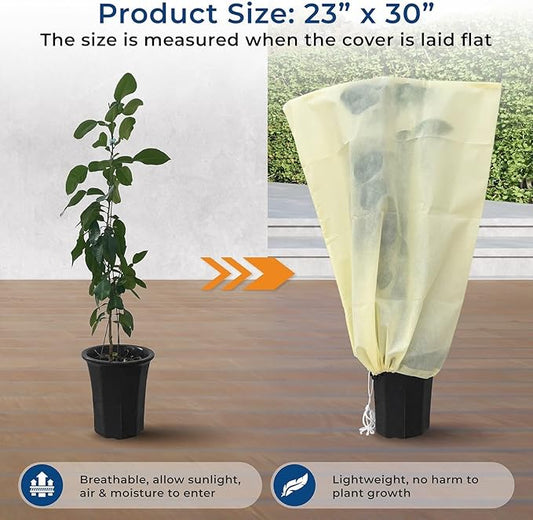 Plant Covers Freeze Protection, 2 Packs 23''W x 30''H Frost Protection Covers with Zipper & Drawstring, Winter Frost Cloth for Potted Plants, Outdoor Plant Blankets for Cold Weather