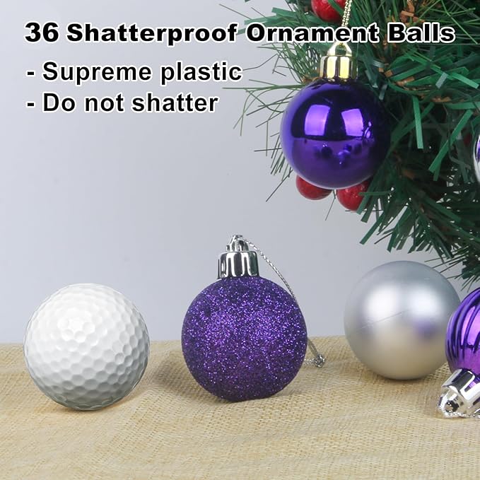GameXcel Christmas Balls Ornaments for Xmas Tree - Shatterproof Christmas Tree Decorations Small Hanging Ball Purple & Silver 1.6 Inch x 36 Pack