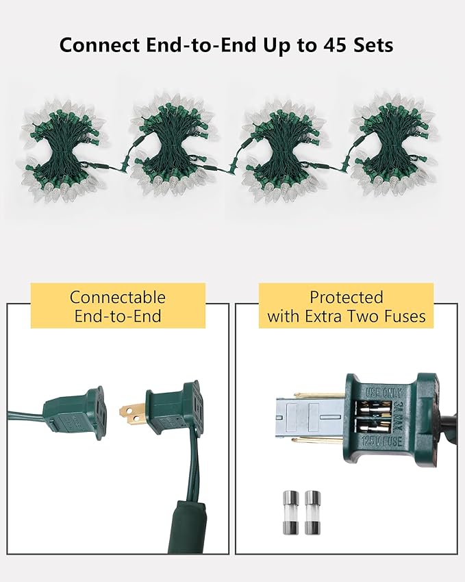 C7 Led Christmas String Lights, 25.16ft 50 LED Connectable Outdoor Indoor Decorative Light Strand, Warm White Xmas Holiday Lights for House, Christmas Tree, Patio, Party Decoration, UL Listed