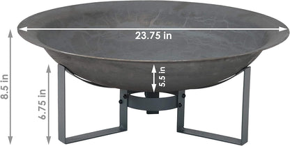 Sunnydaze 24-Inch Cast Iron Modern Fire Pit Bowl with Stand - Lightweight and Portable Design
