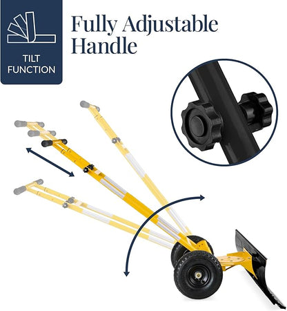 Best Choice Products 36in Galvanized Blade Heavy-Duty 2-Wheel Snow Pusher Hand Plow for Snow Removal w/Wheels, Adjustable Handle, Blade Angle - Yellow