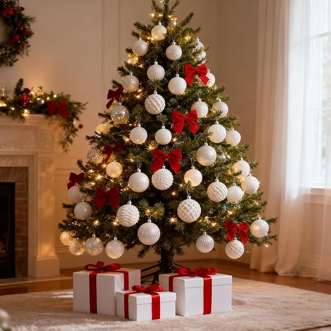 LANGXUN 36pcs White Christmas Tree Decorations Balls, Bolas De Navidad, 2025 Christmas Decor, Indoor Outdoor Shatterproof Christmas Ornaments, Xmars Party Wedding Suppiles