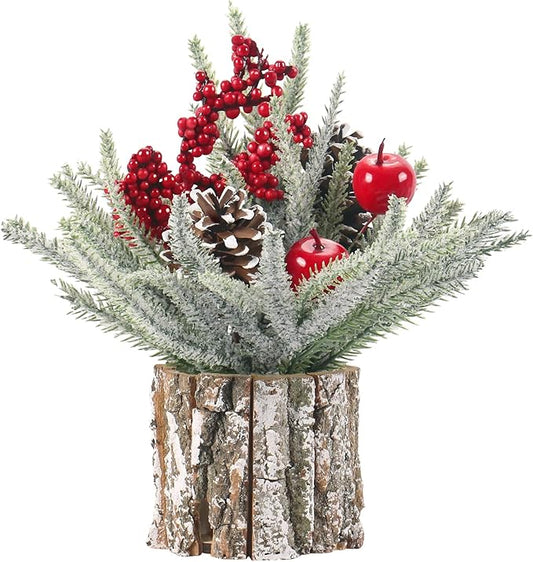 Super Holiday Small Christmas Tree, Artificial Mini Tabletop Christmas Tree Decorations Include Apple/Berry/Pinecone, for Home Party Thankgivings Christmas Decor, Indoor 13.7 Inch
