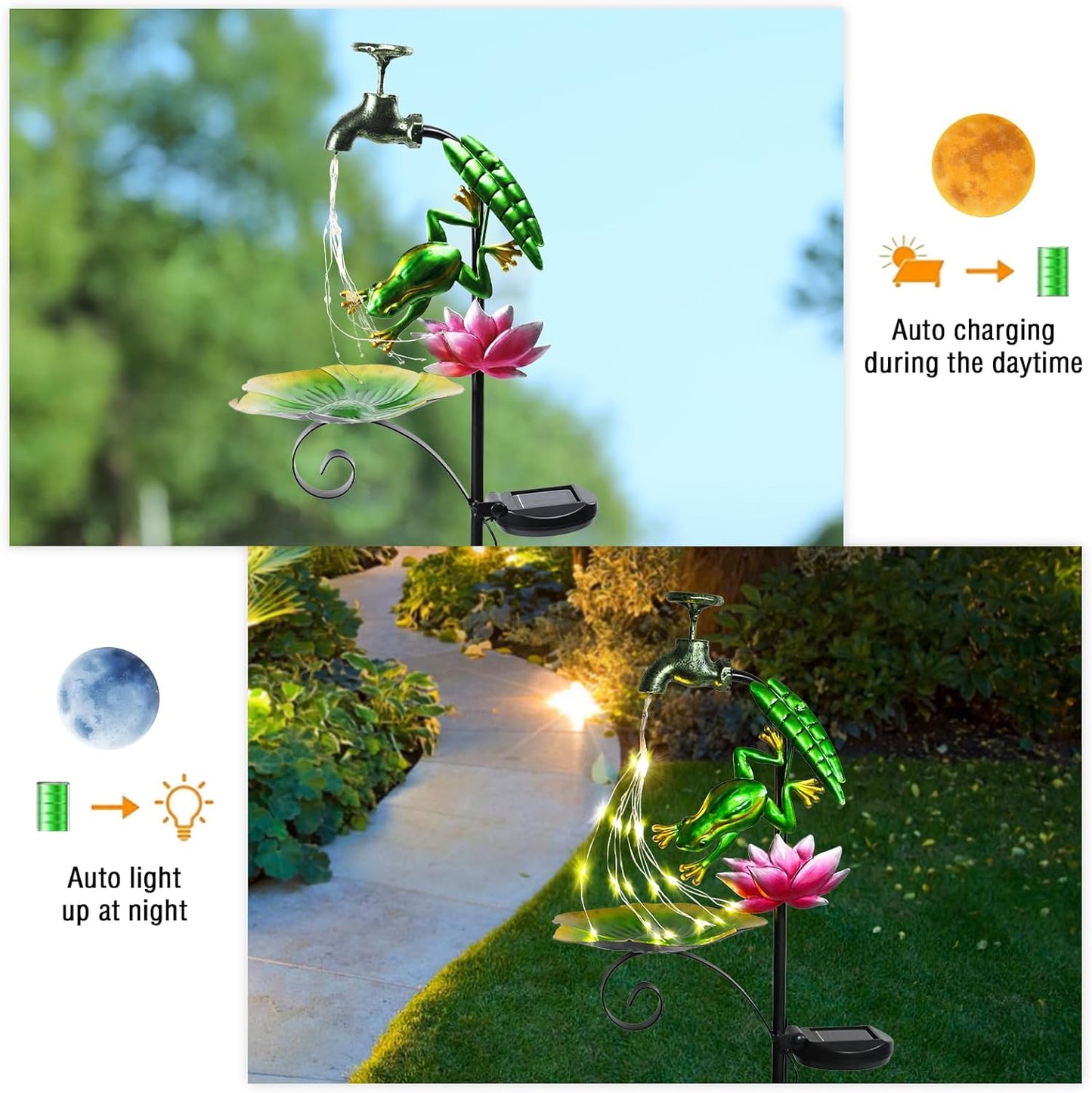 Bshine Frog Solar Outdoor Garden Lights, Waterproof Metal Solar Garden Stakes for Pathways, Poolside, Backyard Decorations, Yard Art, Lawn Decorations, Frog Gift for Mom