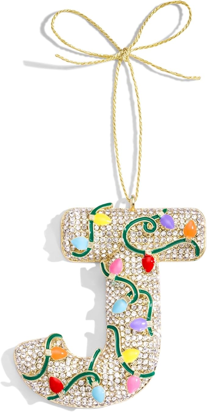 2025 Christmas Initial Ornaments,Letter J Ornaments for Xmas Tree,Hanging Christmas Ornament Gift for Mother Friends Sister Wife Grandma Women Men