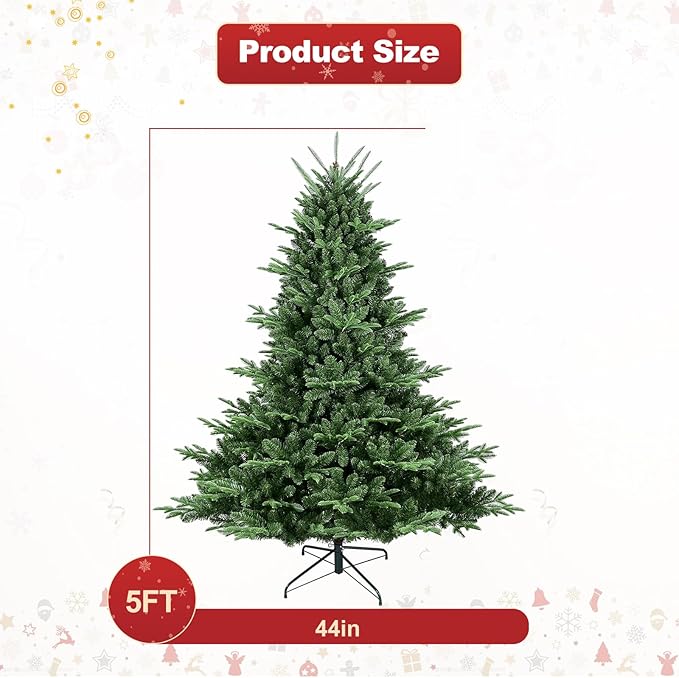 5ft Unlit Christmas Tree with 1122 PE&PVC Mixed Branch Tips - Douglas Fir, Perfect for Home, Shops and Holiday Decoration