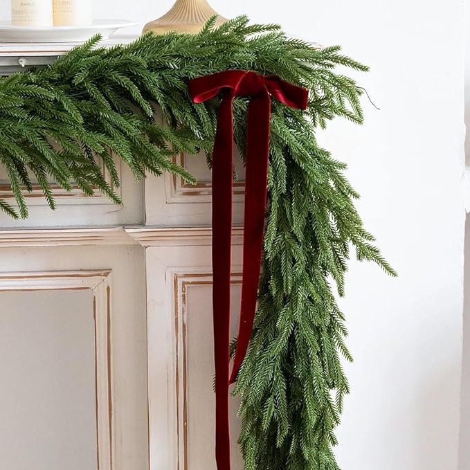 Faux Norfolk Pine Christmas Garland – Real Touch Greenery Artificial Cedar Christmas Garland for Fireplace Mantel, Staircase, Door Frame, Holiday Indoor Winter Décor (6FT-2Pack)