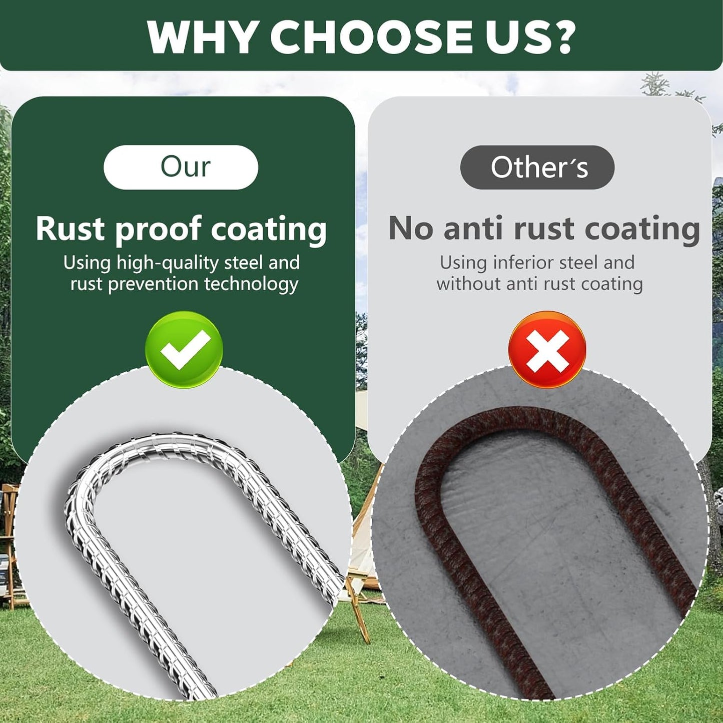 10 PCS Trampoline Stakes Anchors High Wind Heavy Duty,U Shaped Garden Hooks Stakes for Ground,Trampoline Tie Down Anchor Kit,Bounce Horseshoe House Stake,Rebar Camping Tent Stakes,16 Inch Long Silver