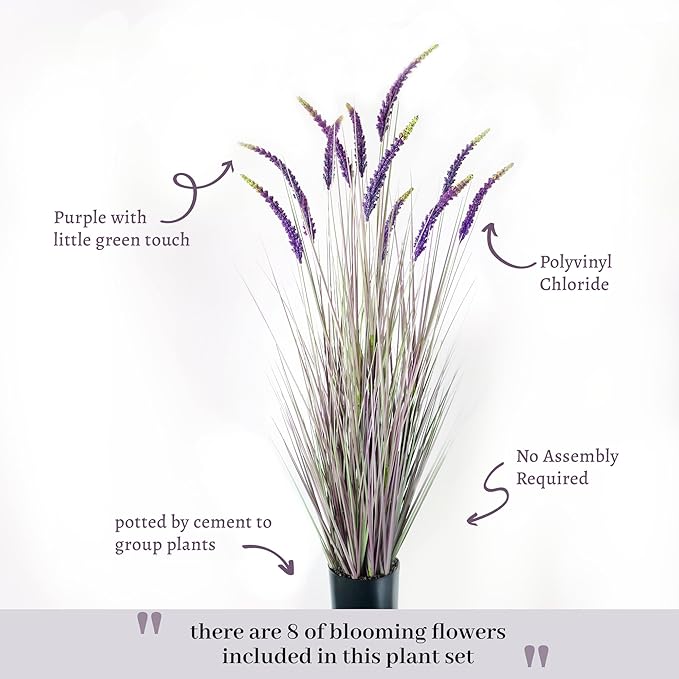KOL 5ft Artificial Veronica Horsetail Reed Grass – 59in Tall Faux Purple Grass Plant in Pot, Indoor Outdoor Artificial Greenery for Home, Office, Patio & Wedding Décor, UV Resistant
