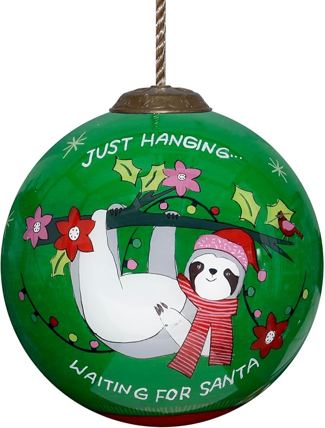 Sloth Christmas Ornament – Hand-Painted Glass Sloth Ornament for Christmas Tree–Sloth Christmas Decorations – Fun Sloth Gift for Women
