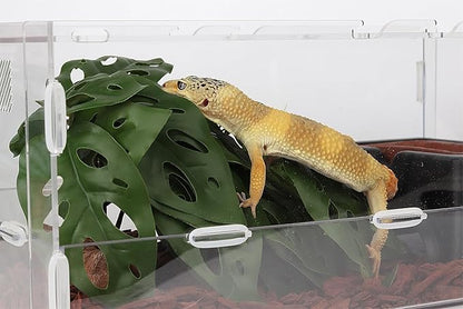 Reptile Plants for Terrarium, Ball Python Tank Decor Accessories fit Bearded Dragon Crested Leopard Gecko Lizard Chameleon Snake Frog Tortoise Hermit Crab - Fake Swiss Cheese Plants