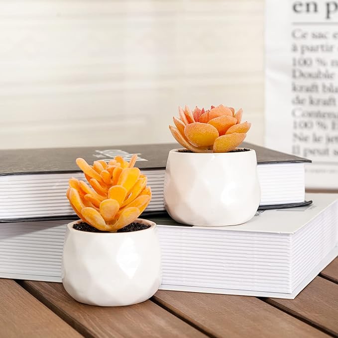 Tiita Artificial Faux Succulents in Pots, Mini Orange Fake Plants for Women Desk, Small Realistic Faux Succulents for Home Office Accessories Window Sill Bathroom Bedroom 4 Set, Orange