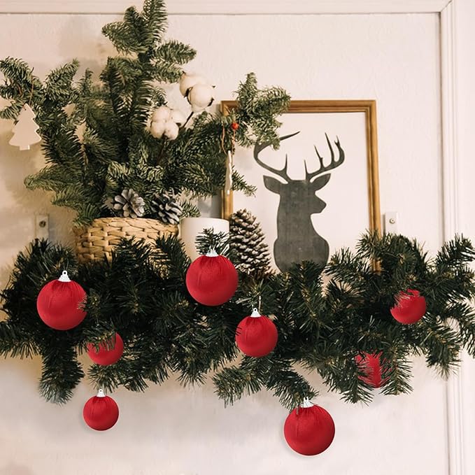 Gresorth 10 Pcs Red Velvet Christmas Ball Ornaments Flocked Hanging Ball Lightweight Decoration Xmas Tree Wedding Indoor Display