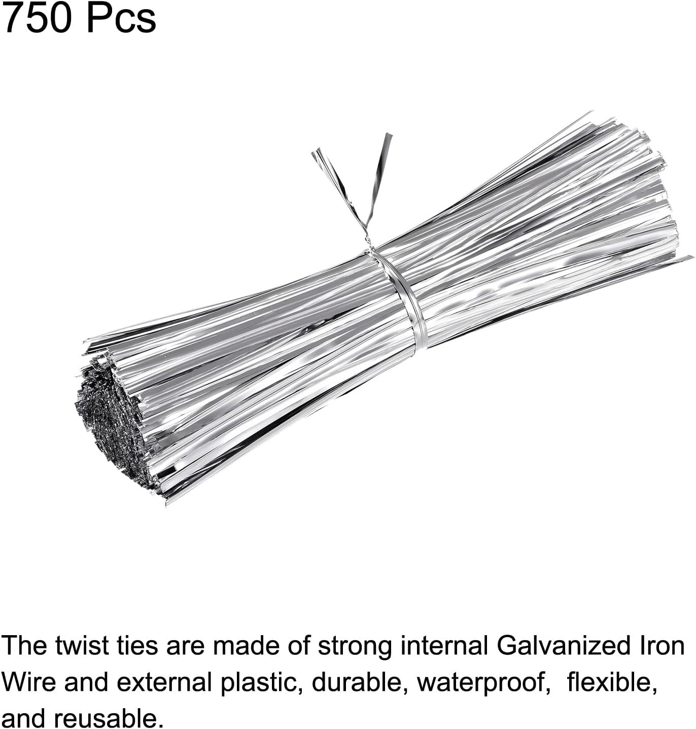MECCANIXITY Foil Twist Ties 6" 15cm Metallic Plastic Closure Tie for Tying Bread, Candy, Cookies, Gift Bags Arts Crafts Ties Silver Tone Pack of 750