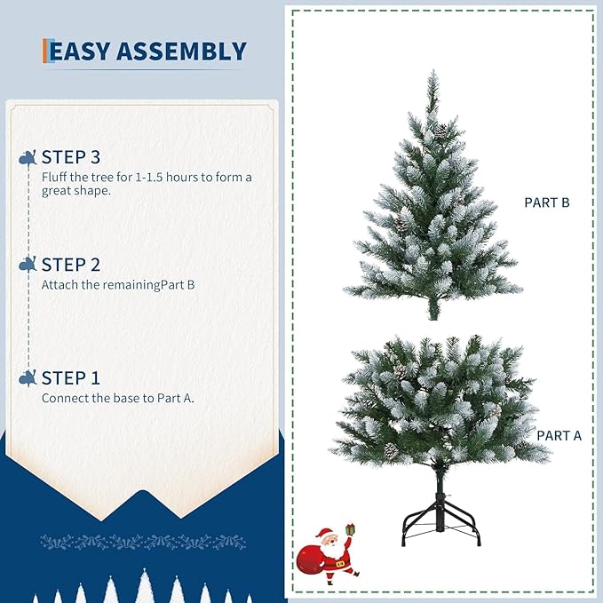 GarveeHome 4.5ft Christmas Tree Pre-lit Holiday Decoration, Skinny Décor LED Lights, Metal Stand,Xmas Tree for Room, Bedroom, Apartment, Outdoor Porch, Office