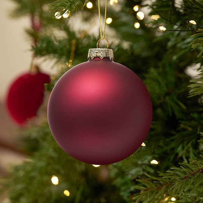 DN DECONATION Christmas Tree Decorations Ball, Rose Red Glass Christmas Ball Ornaments Set of 9, 3.14” Xmas Tree Decorative Hanging Ornaments for Home Wedding Holiday Party Decor Winter Gifts