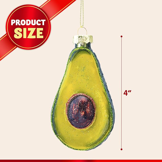 Joiedomi Christmas Avocado Glass Ornament, Glass Blown Food Ornament Presents for Christmas Tree Decoration, Xmas Food Decoration for Xmas Gift Party Favor