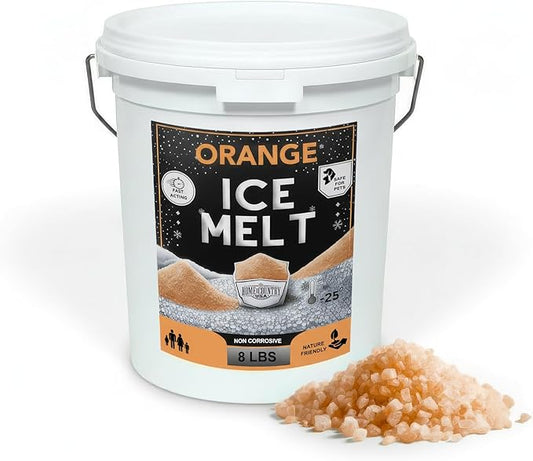 Peach Country Orange Ice Melt Pet Friendlier Eco-Friendly De-Icer, Fast-Acting Granules for Driveways, Walkways & Entryways, 8 lb Pail