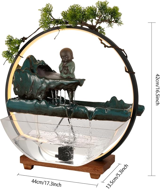 Backflow Incense Holder with Water Fountains and LED Light Indoor Water Fountains Tabletop Waterfall Fountains Desk Fountain for Feng Shui Wealth Boom with Mist for Home Office Bedroom (A)