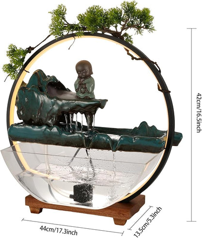 Backflow Incense Holder with Water Fountains and LED Light Indoor Water Fountains Tabletop Waterfall Fountains Desk Fountain for Feng Shui Wealth Boom with Mist for Home Office Bedroom (A)