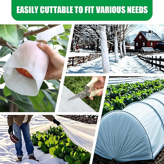 1.2 oz/yd² Plant Covers, Frost Blanket for Outdoor Garden, Shrub and Tree Protector, Floating Row Cover for Cold Weather, Vegetables, Fruit (6.6Ft x 33Ft,White)