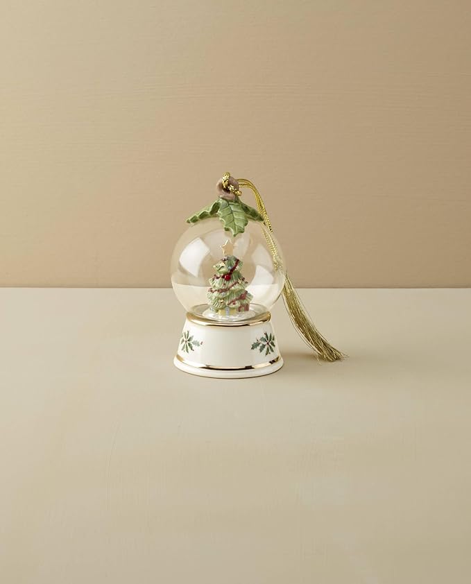 Lenox Ornament, Tree in Snow Globe Ornament, Made from Porcelain, 24K Gold Accents, Includes Gold Cord for Tree Decoration, Christmas Decorations, Christmas Ornaments, Indoor Winter Decor (1 Piece)