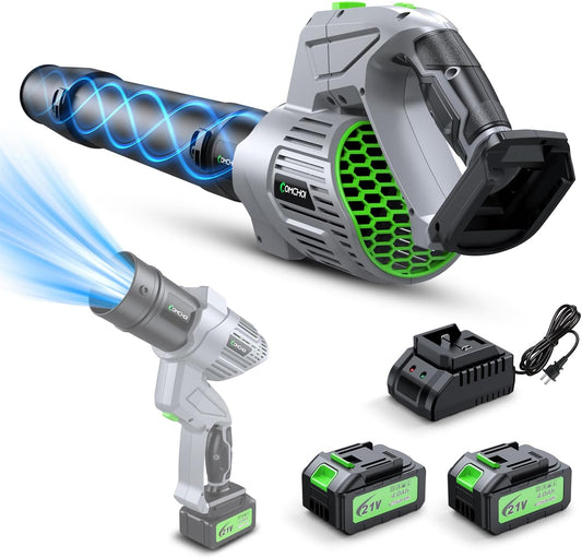 Electric Leaf Snow Blower Cordless, 900,000 RPM, 2 x 4.0Ah Batteries & Charger, Handheld for Lawn Care, 5 Speed, Lightweight for Yard, Patio, Outdoor Use (Gray)