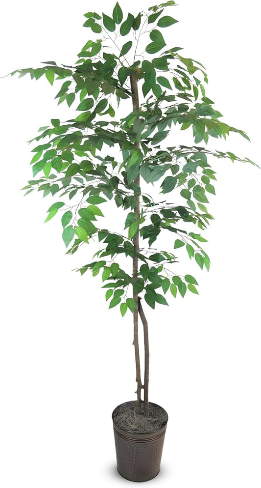 LCG Florals- 6 ft Ficus Tree in Copper Metal Pot with Real-Wood Trunk - Indoor and Outdoor Faux Plants for Patio, Living Rooms, Offices & Outdoor Spaces
