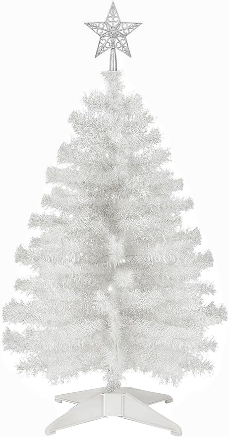3 Ft White Artificial Christmas Tree for Tabletop, Foldable Xmas Tree with 4-Leg Stable Base for Indoor Outdoor Home Office Party Christmas Decorations