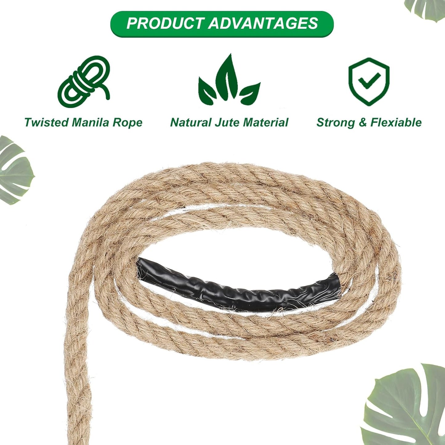 PATIKIL 1/2" x 25 ft Twisted Manila Rope Jute Ropes Natural Thick Jute Twine Burlap for Docks Railings Bundling Craft Tug of War Decorating