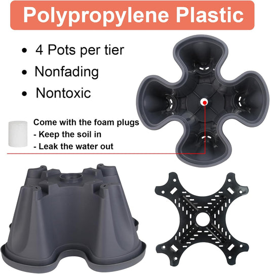 Vertical Planter 7 Tier Stackable Planters Garden Planters Strawberry Herb Flower and Vegetable Planter Indoor Outdoor Gardening Pots with Removable Wheels and Tools