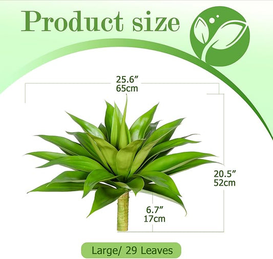 Artificial Agave Plant 25.6'' Fake Agave Plant Artificial Plants Outdoor Uv Resistant Artificial Fake Plants Suitable for Indoor Home Decor Outdoor Courtyard Balcony Terrace Decor 1Pcs (Green)