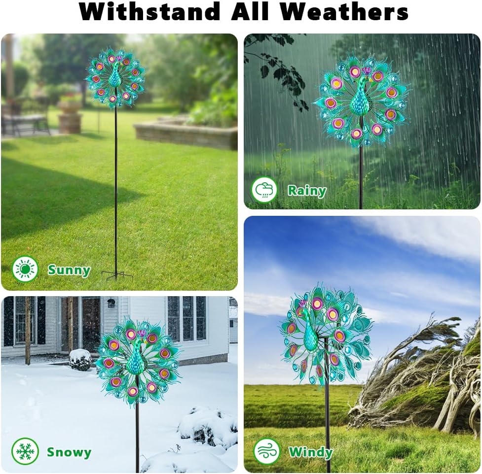 Stargarden Wind Spinners Outdoor, Peacock Metal Wind Spinner, 13 Inch Kinetic Wind Sculptures & Spinners, Decorative Waterproof Pinwheels for Yard and Garden Decor