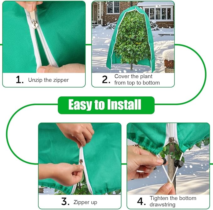 Plant Covers Freeze Protection 2-Pack, 47.3" x 70.9" Frost Covers with Zipper Drawstring, Outdoor Winter Frost Cold Weather Shrubs Trees Jacket Covers Green