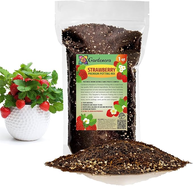 Gardenera Strawberry Premium Potting Soil Mix - Ideal Blend for Growing Robust and Flavorful Strawberries - 1 Quart